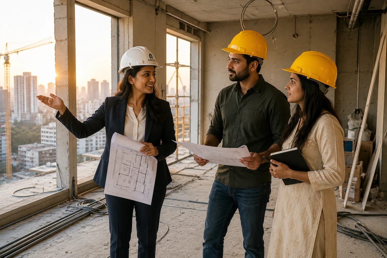 Site manager walking a construction and real-estate handover